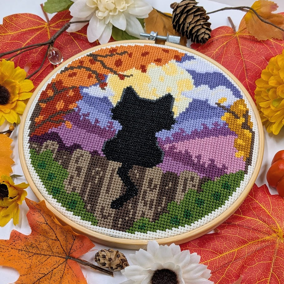 Moonlight Cat Cross Stitch Pattern