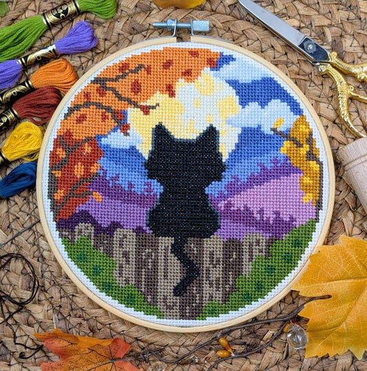 Moonlight Cat Cross Stitch Pattern