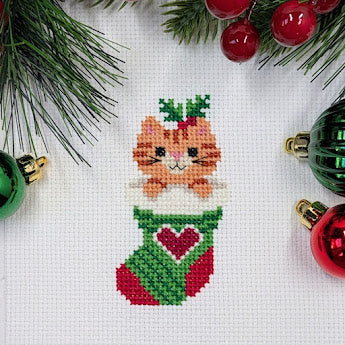 Christmas Stocking Cat Cross Stitch Pattern