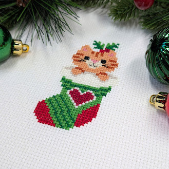 Christmas Stocking Cat Cross Stitch Pattern