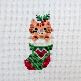 Christmas Stocking Cat Cross Stitch Pattern
