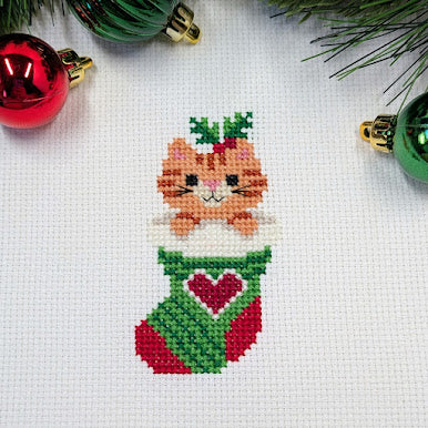 Christmas Stocking Cat Cross Stitch Pattern