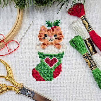 Christmas Stocking Cat Cross Stitch Pattern