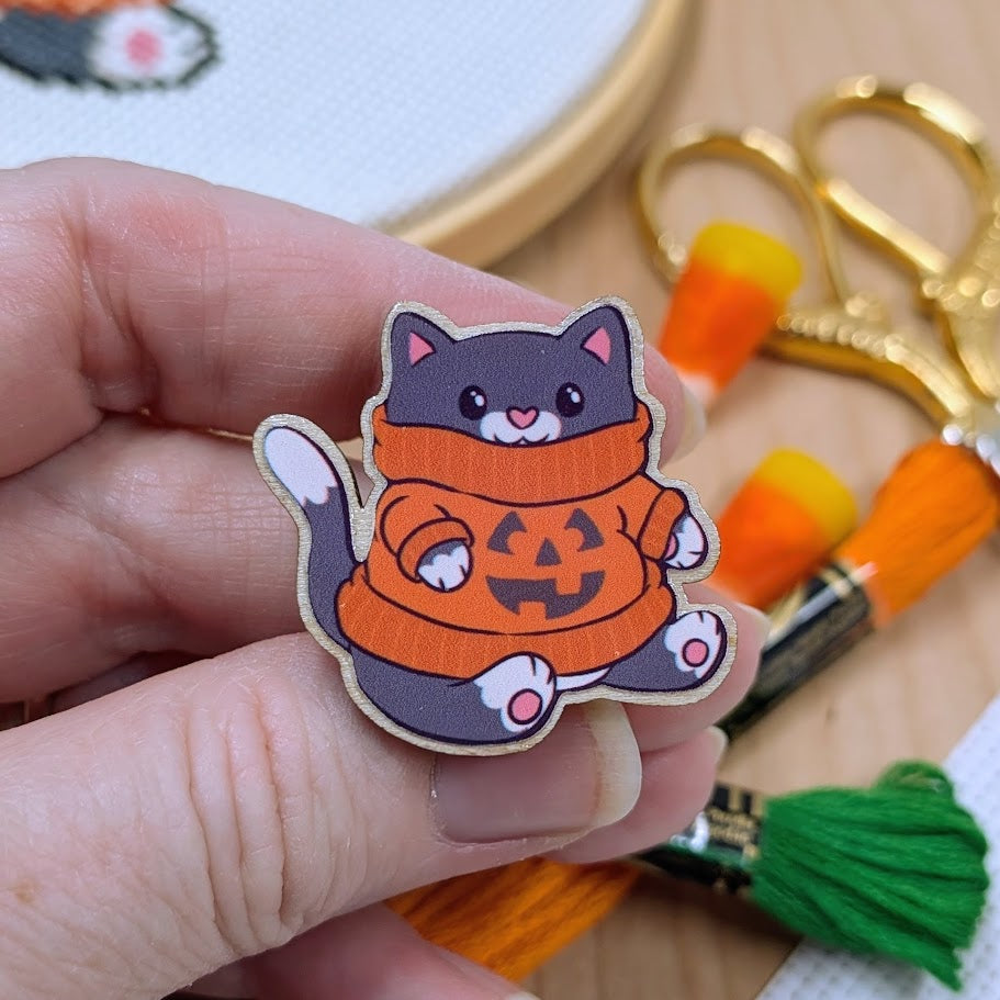 Pumpkin Sweater Cat Needle Minder