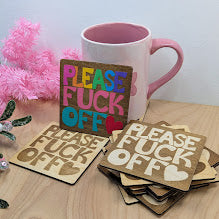 Please F*ck Off Wood Coasters