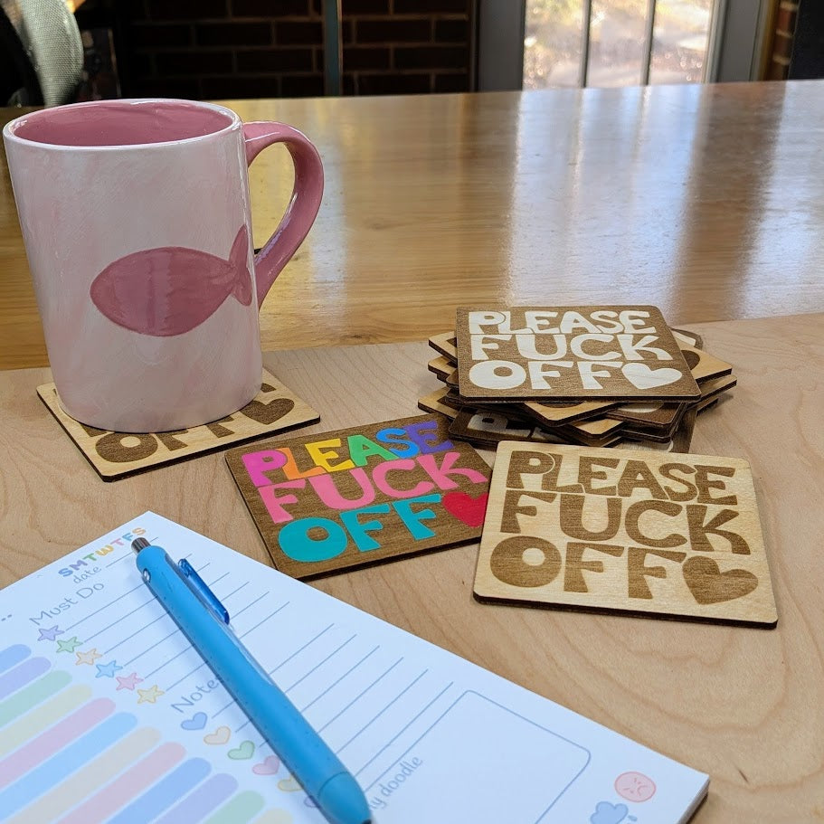 Please F*ck Off Wood Coasters