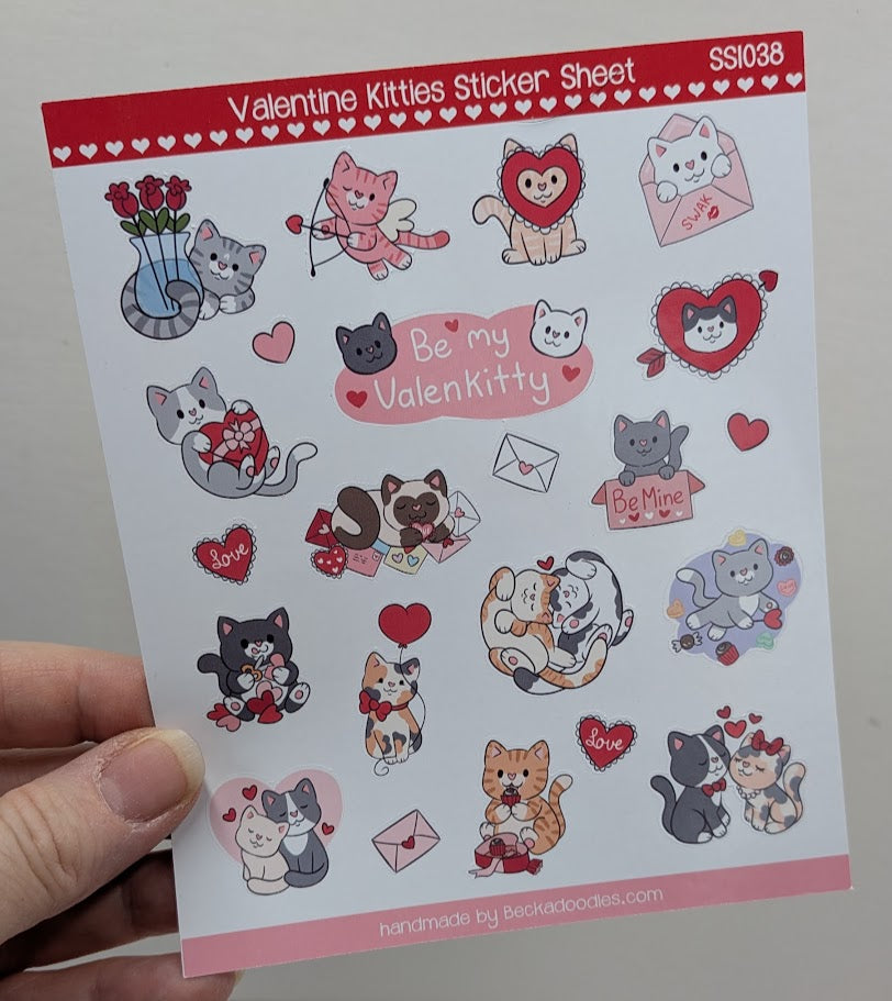 Valentines Cats Sticker Sheet