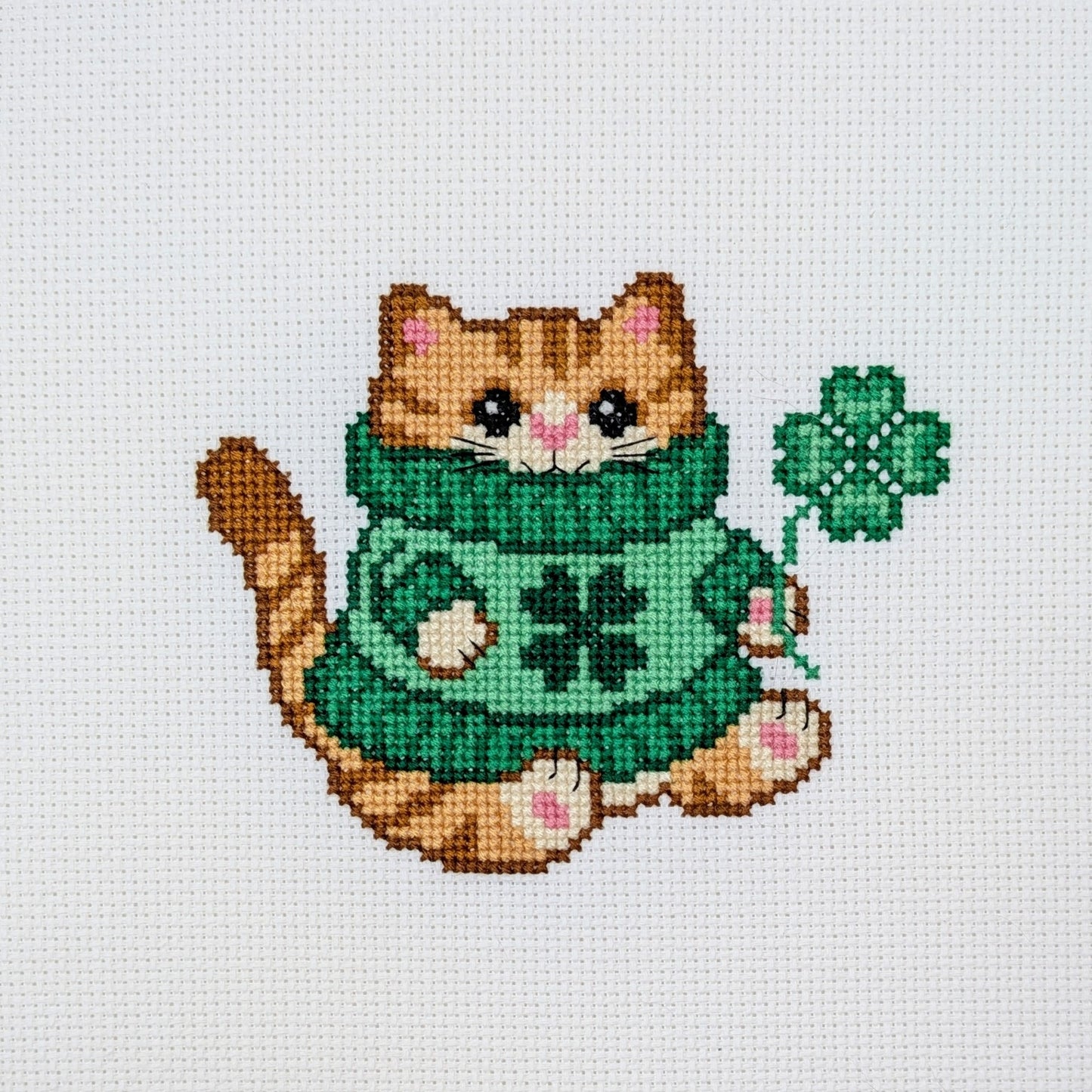 Clover Sweater Cat Cross Stitch Pattern