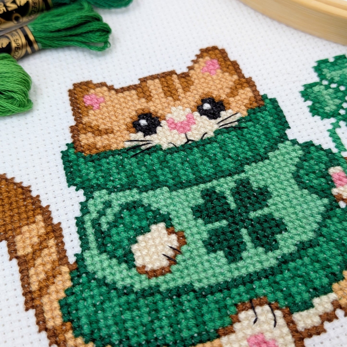 Clover Sweater Cat Cross Stitch Pattern