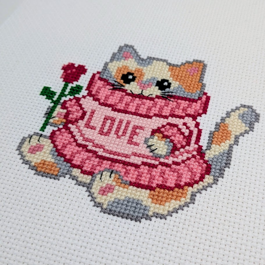 Love Sweater Cat Cross Stitch Pattern
