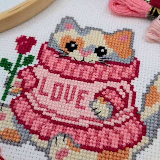 Love Sweater Cat Cross Stitch Pattern