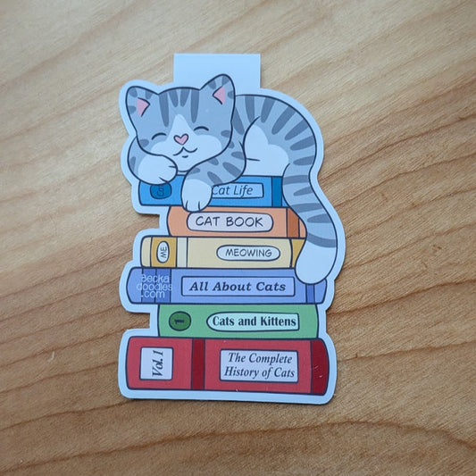 Sleepy Cat Book Stack Magnetic Bookmark
