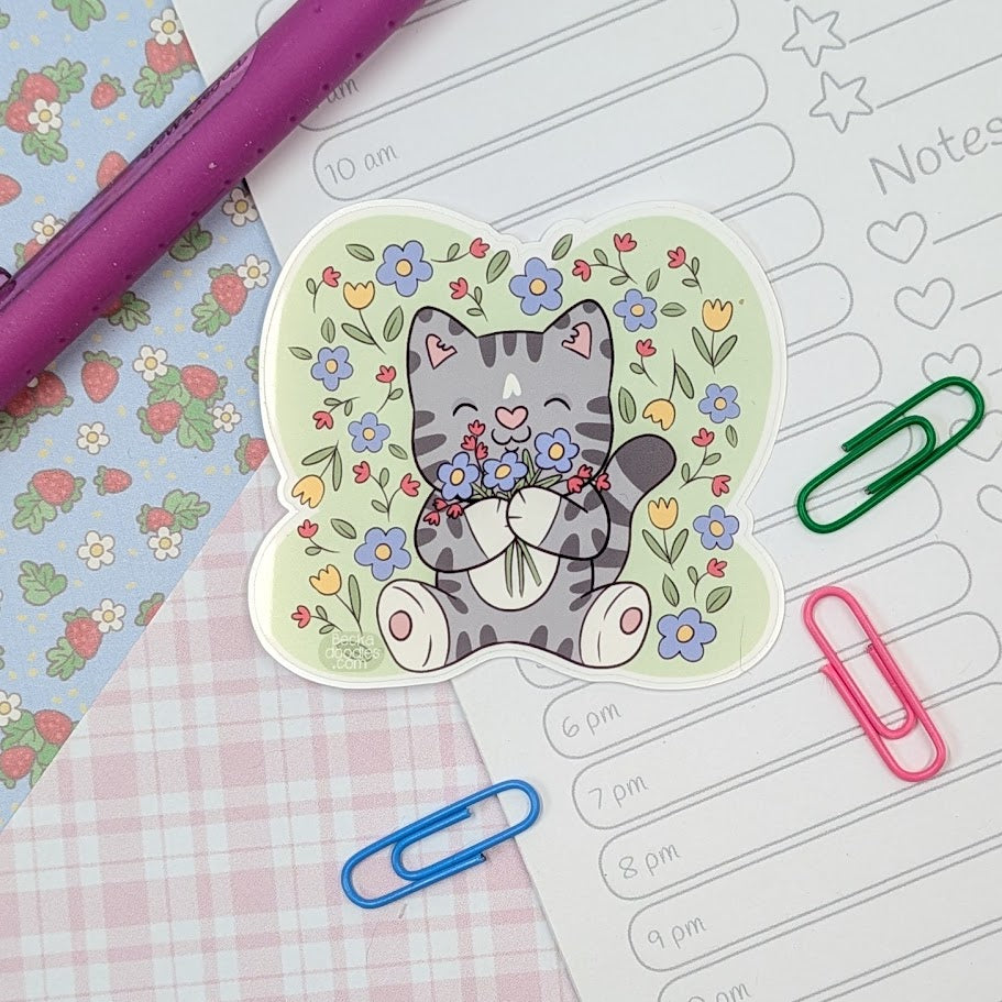 Spring Flowers Cat Sticker
