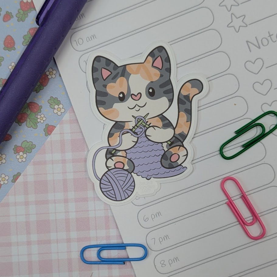 Knitting Cat Sticker
