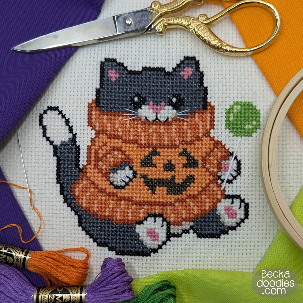Pumpkin Sweater Cat Cross Stitch Pattern – Halloween PDF Download ...