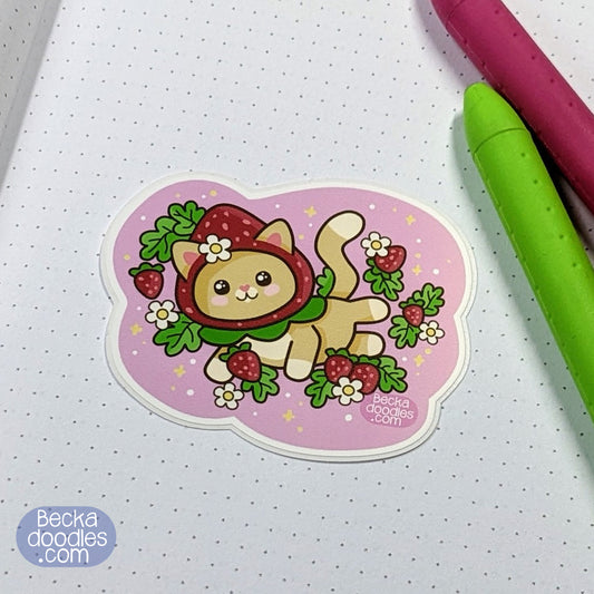 Strawberry Hat Cat Sticker