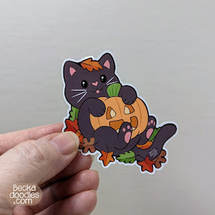 Black Cat and Pumpkin Sticker