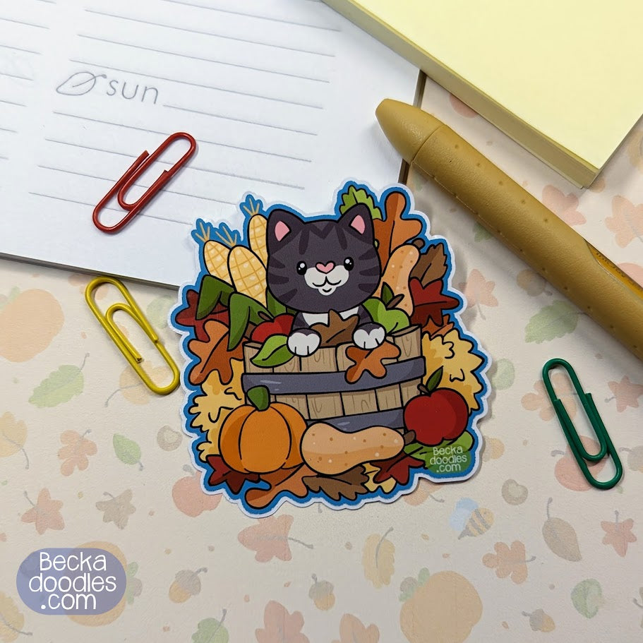 Fall Basket Cat Sticker