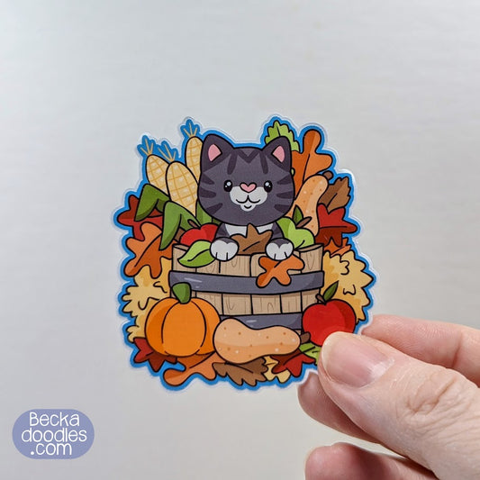 Fall Basket Cat Sticker
