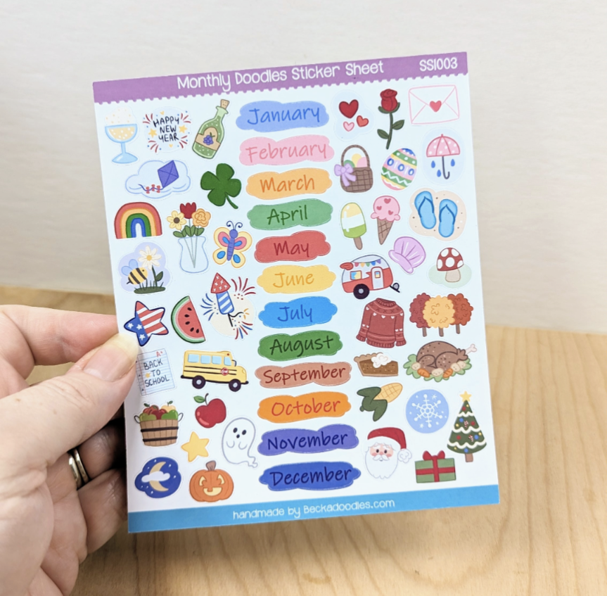 Monthly Holiday Calendar Sticker Sheet