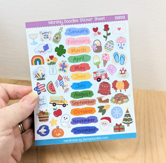 Monthly Holiday Calendar Sticker Sheet