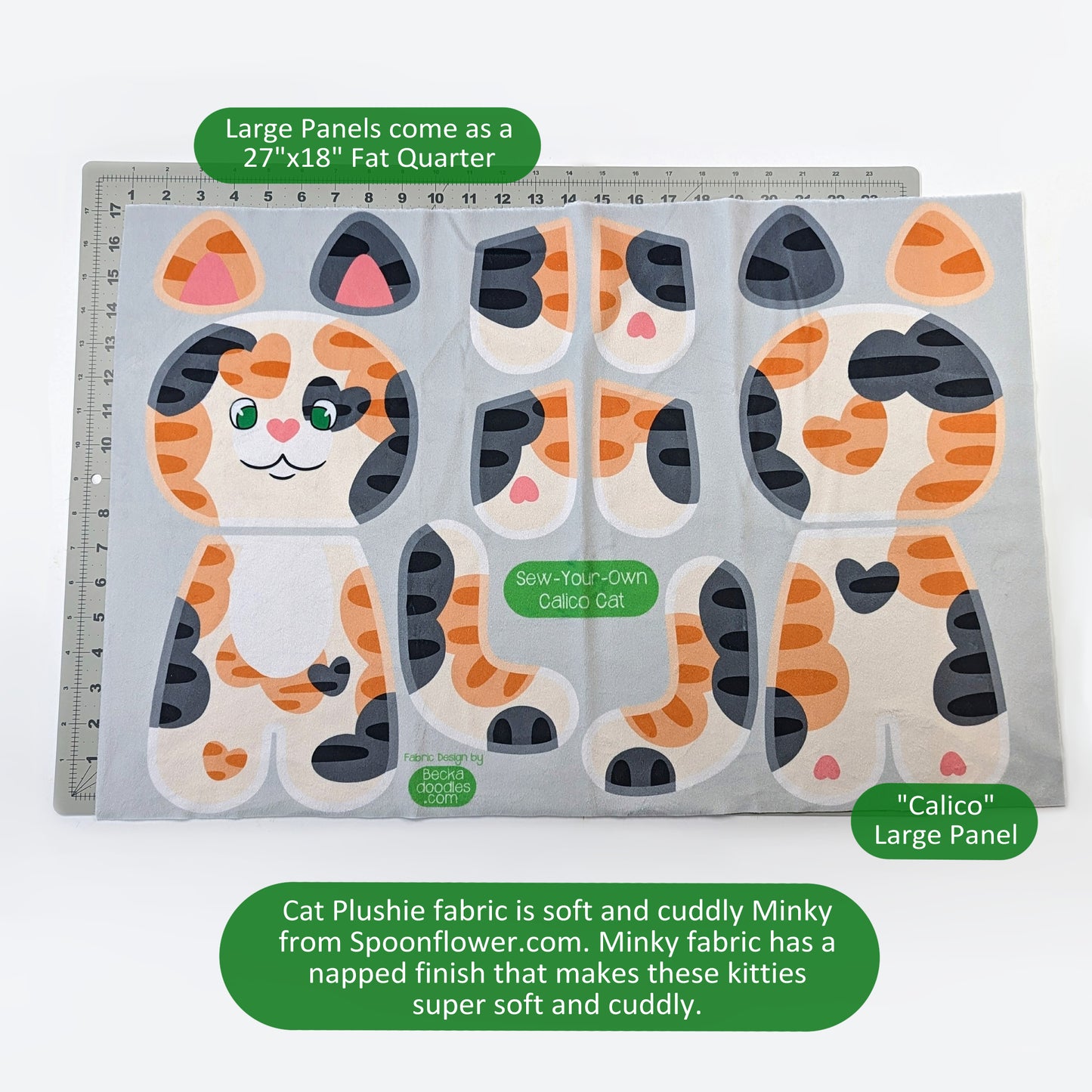Cat Plushie Fabric Panel: Cut and Sew Cats