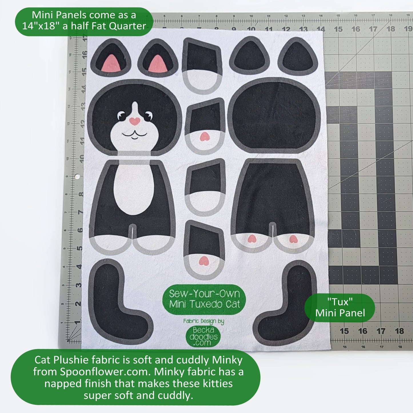 Cat Plushie Fabric Panel: Cut and Sew Cats