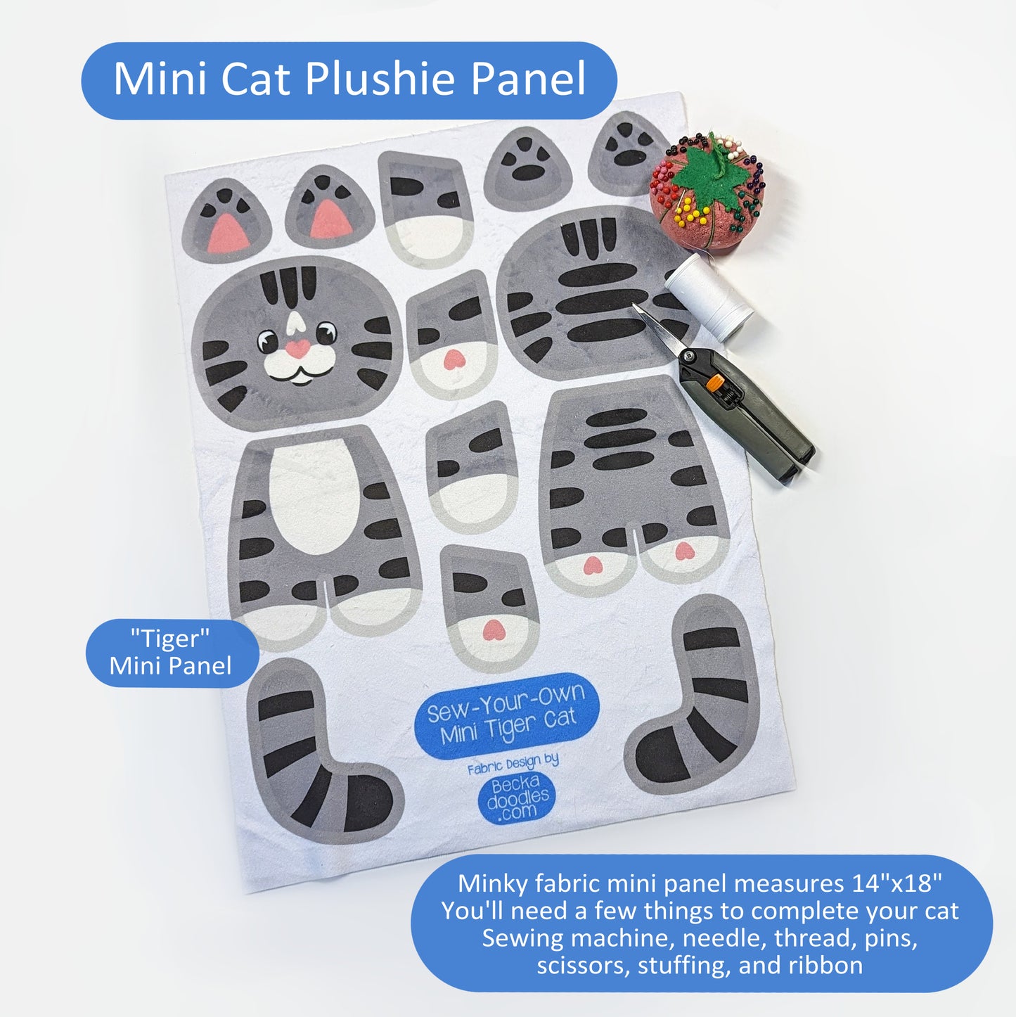 Cat Plushie Fabric Panel: Cut and Sew Cats