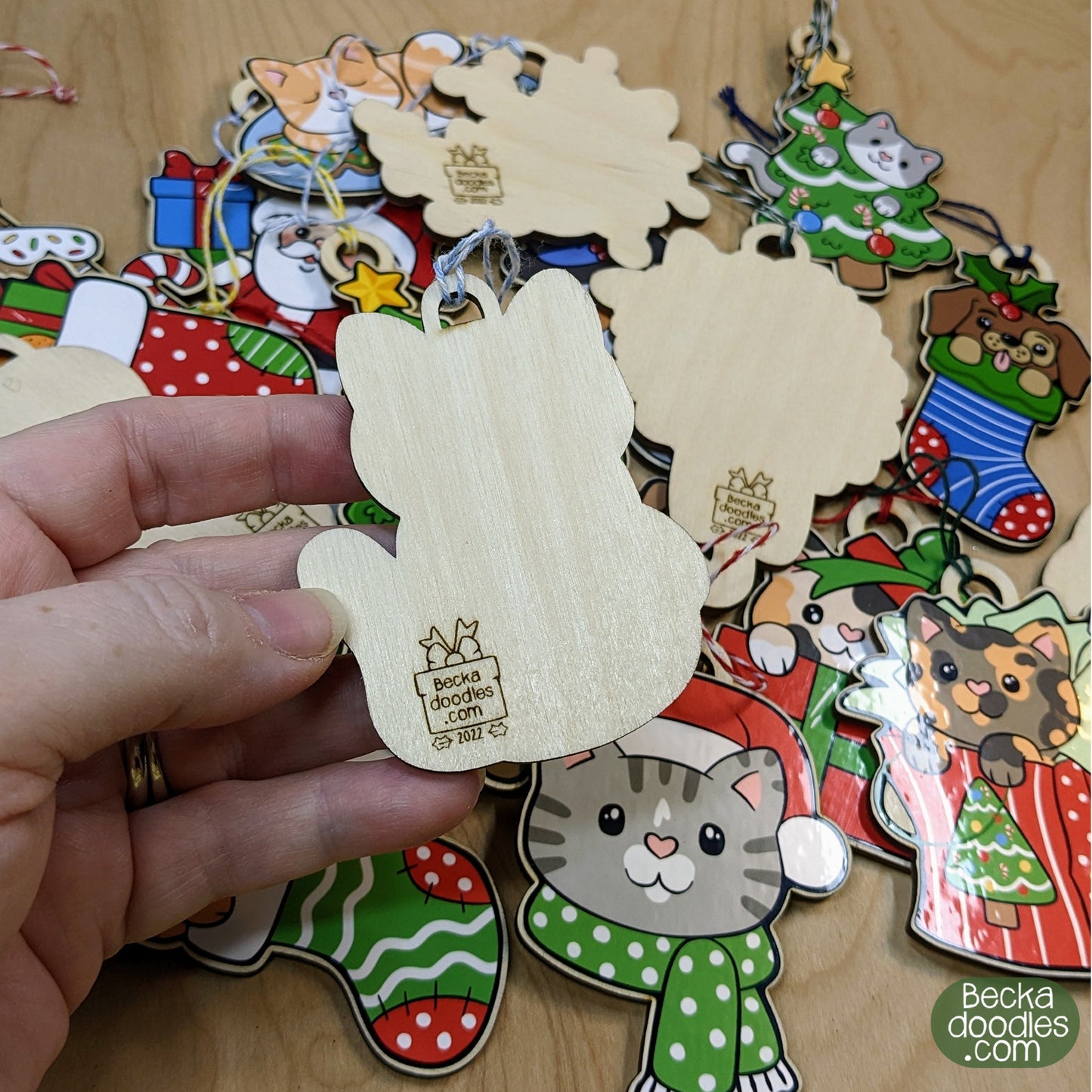 Christmas Kitties Wood Ornaments