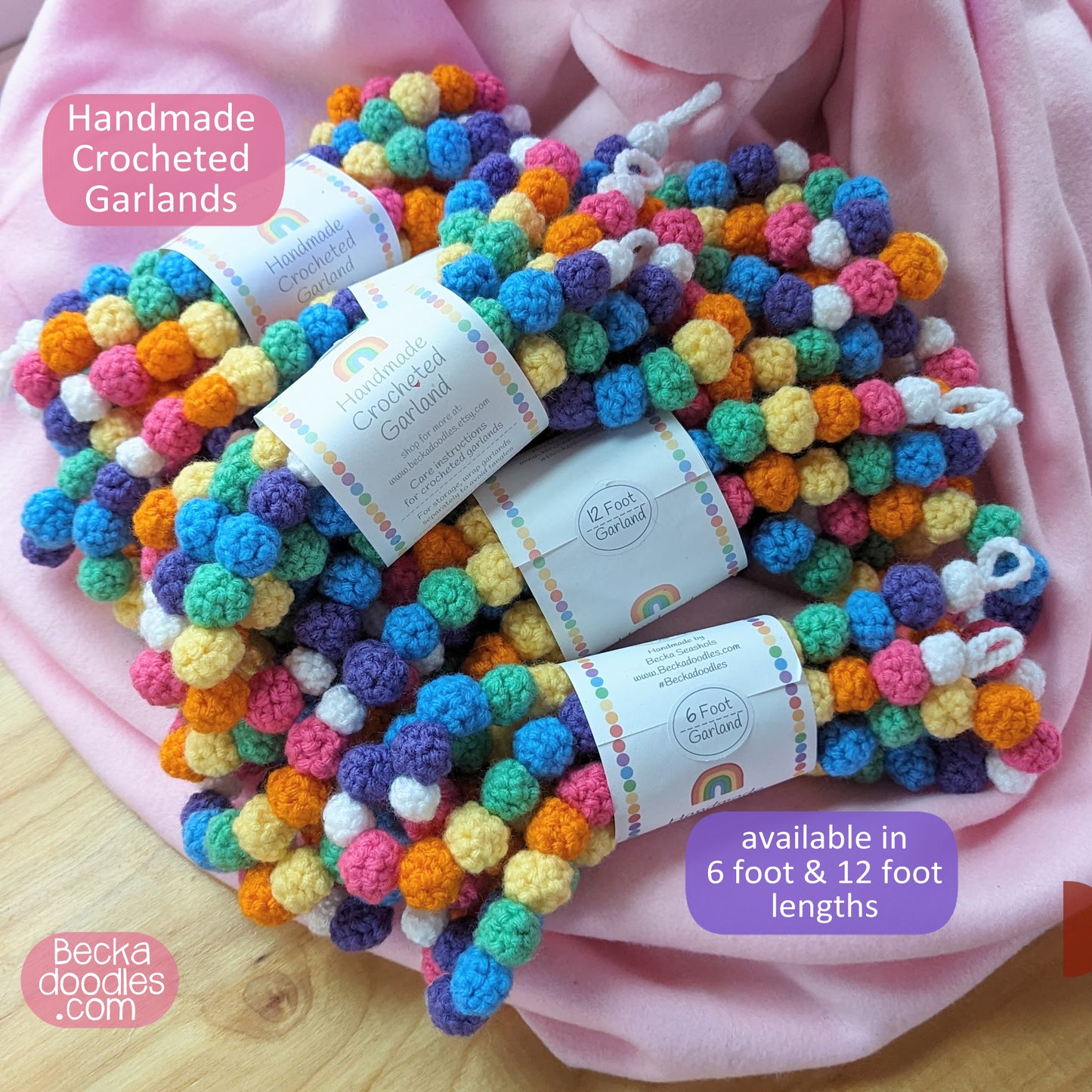 Bright Rainbow Crocheted Garland