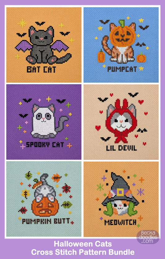 Halloween Cats Cross Stitch Pattern Bundle