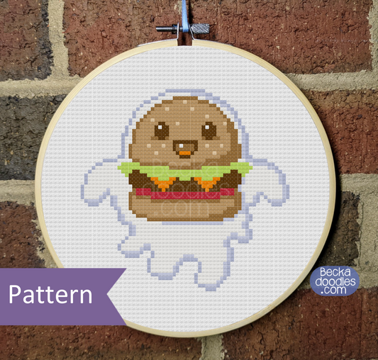 Happy Hamburger Ghostie Cross Stitch Pattern