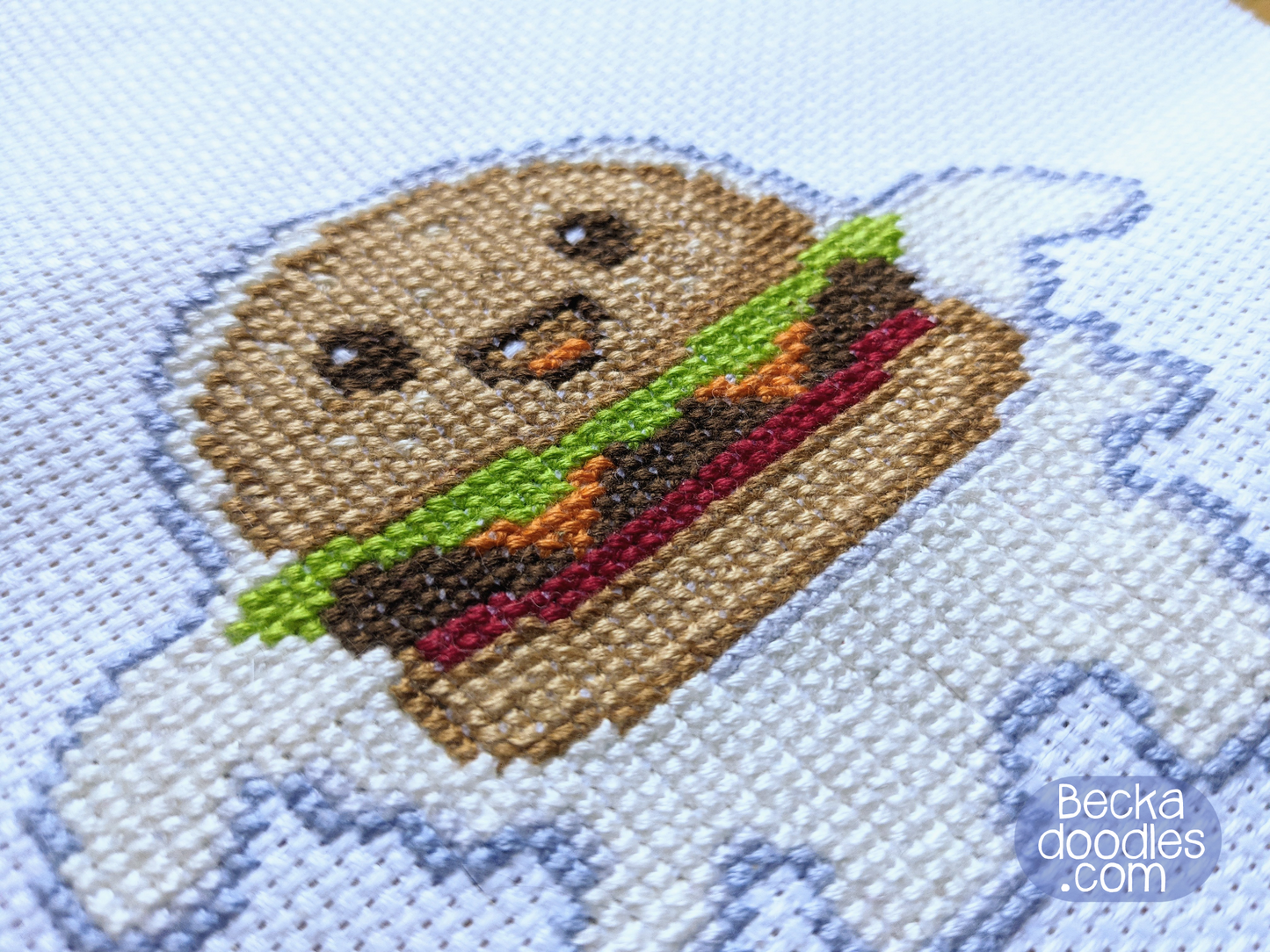 Happy Hamburger Ghostie Cross Stitch Pattern