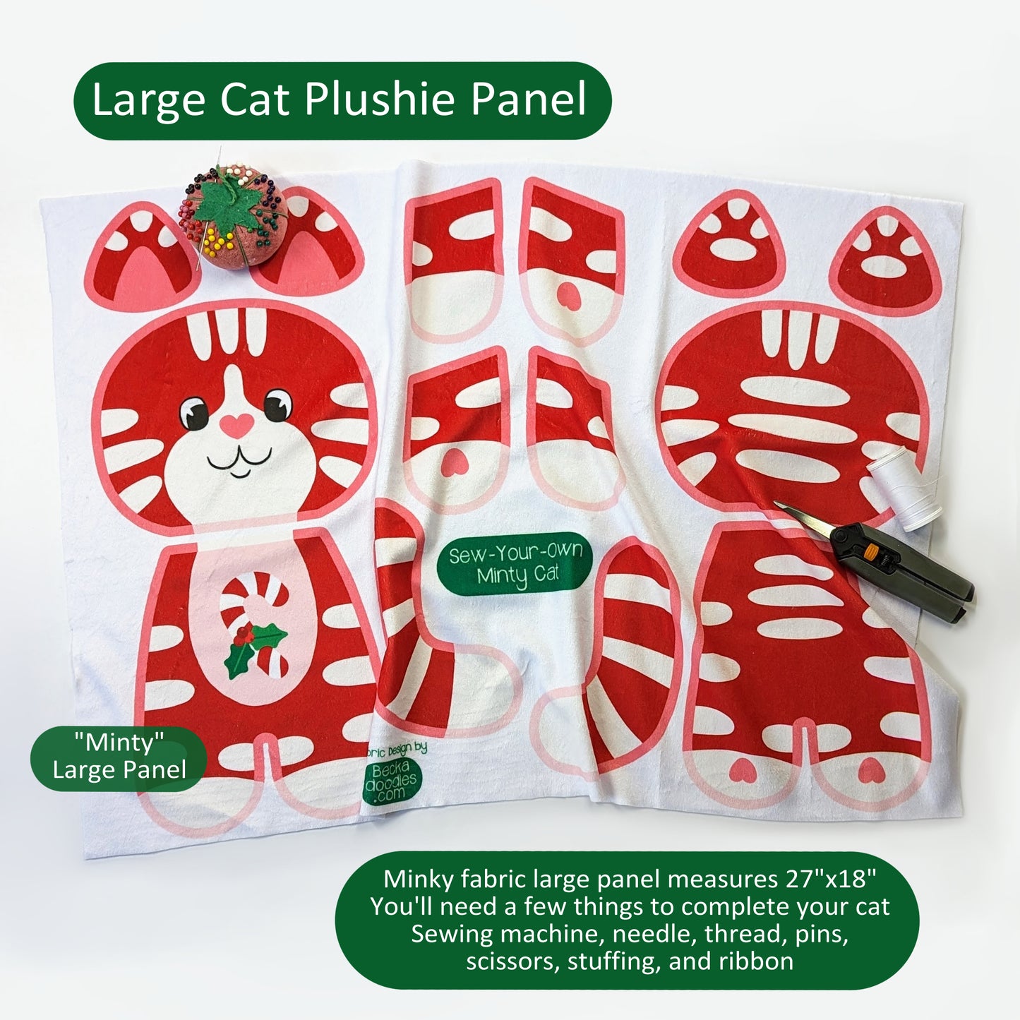 Christmas Cat Plushie Fabric Panel: Cut and Sew Cats