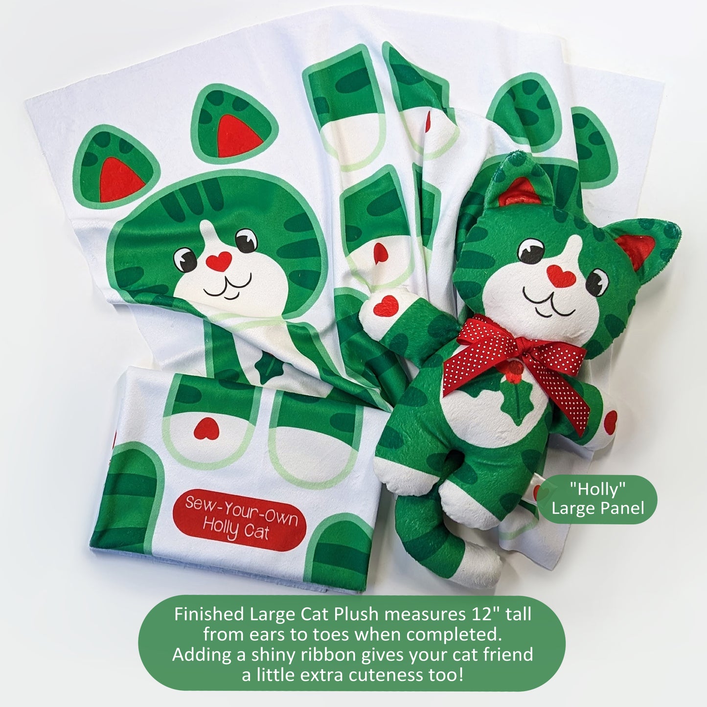 Christmas Cat Plushie Fabric Panel: Cut and Sew Cats