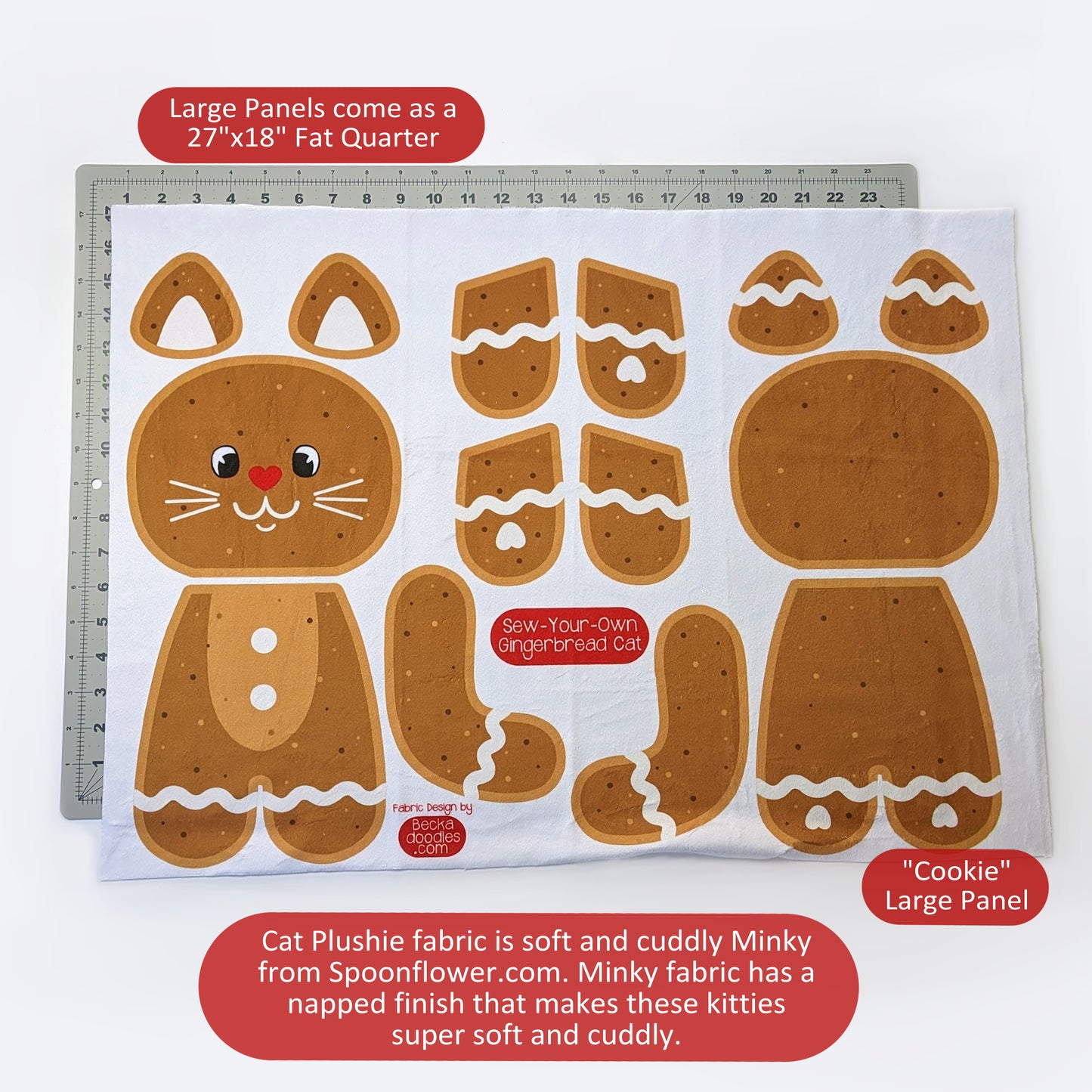 Christmas Cat Plushie Fabric Panel: Cut and Sew Cats