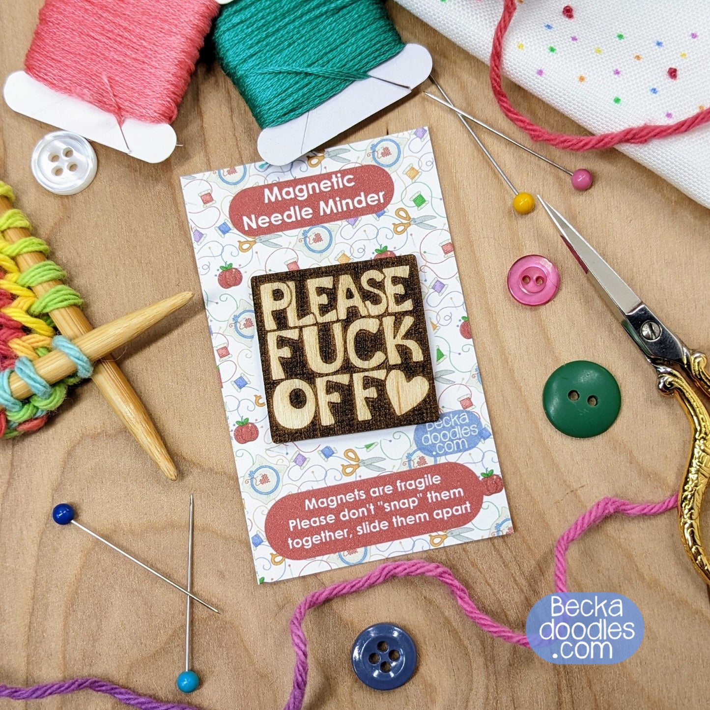 Please F Off Wood Needle Minder