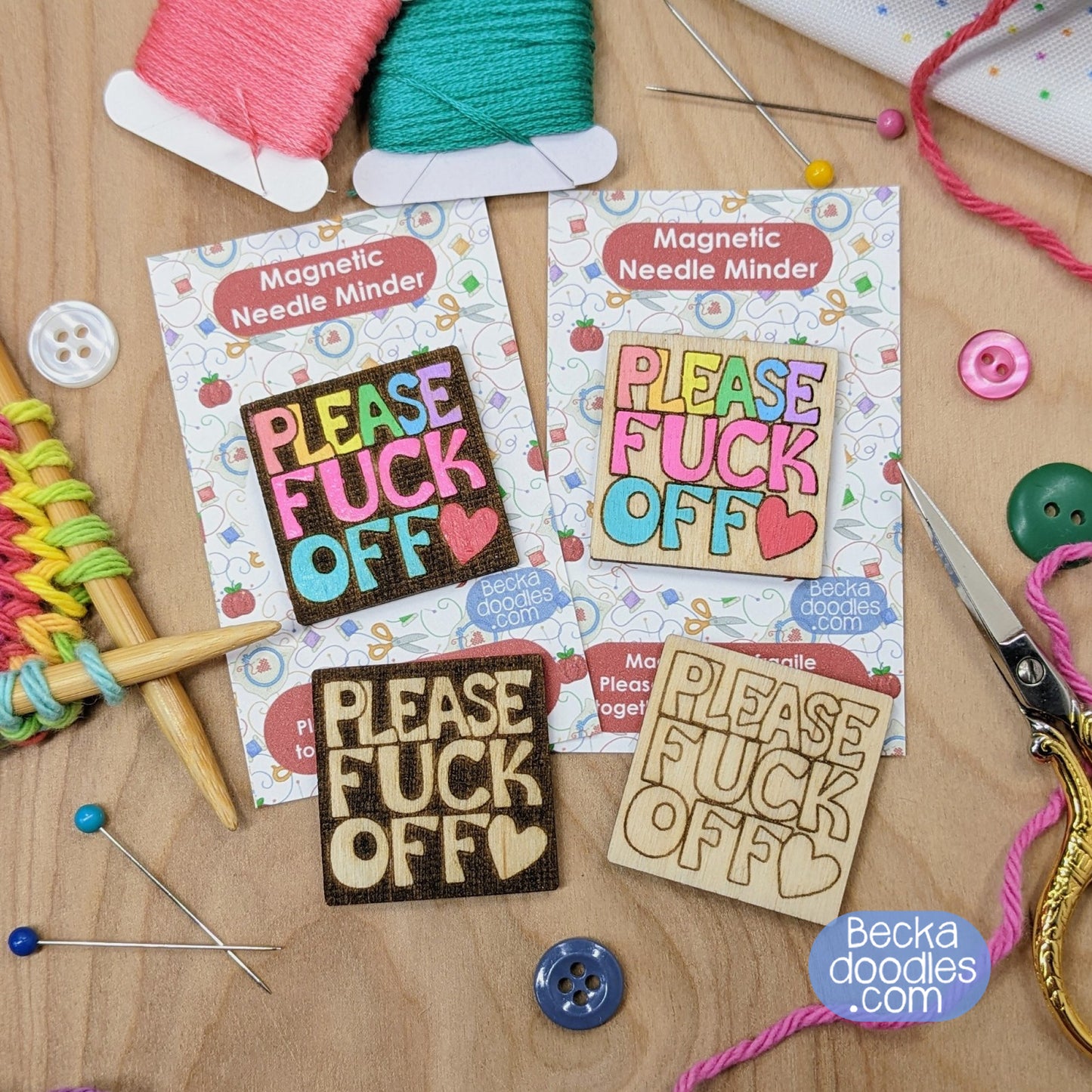 Please F Off Wood Needle Minder