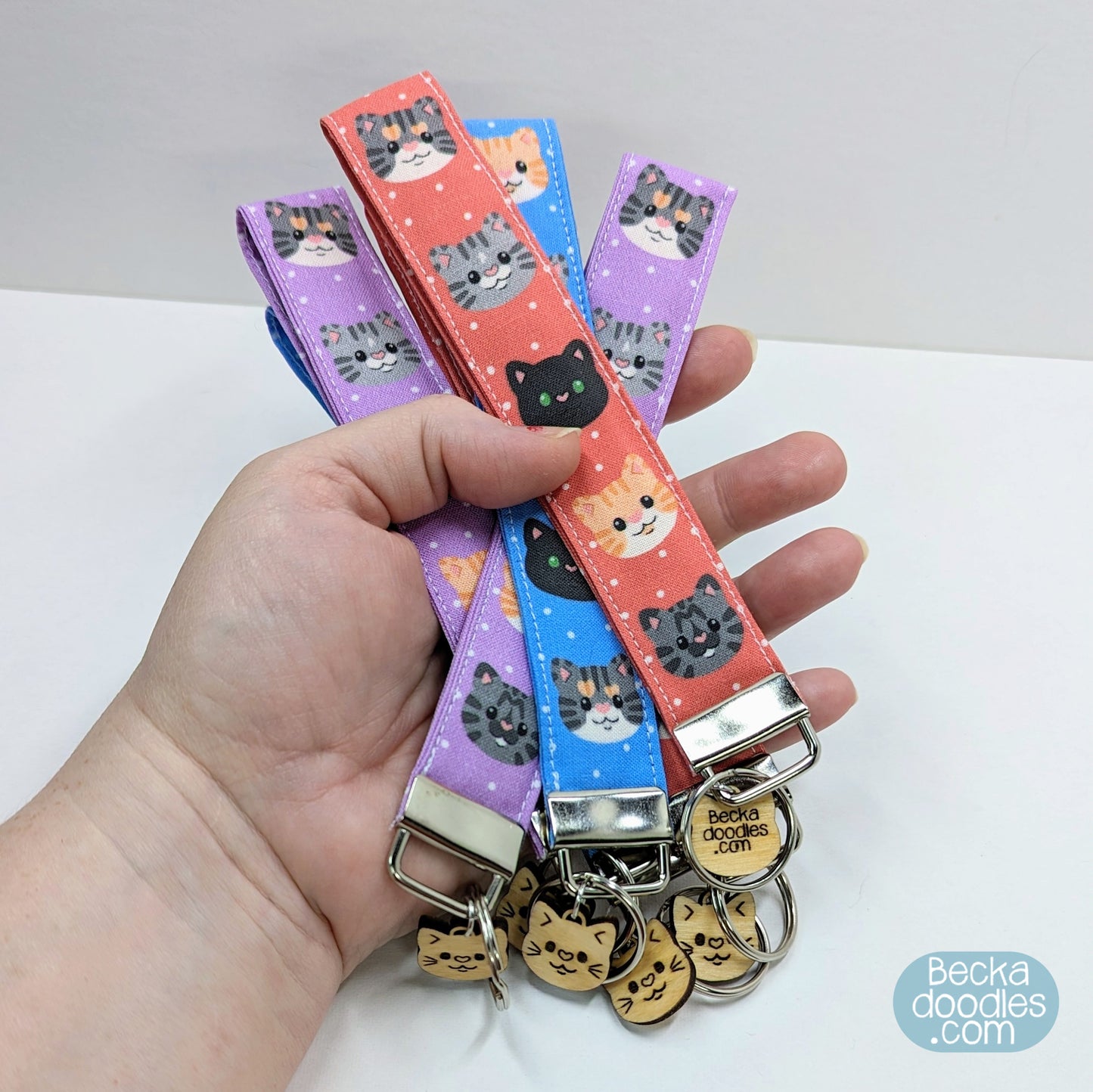 Colorful Cat Fabric Wristlet Keychain