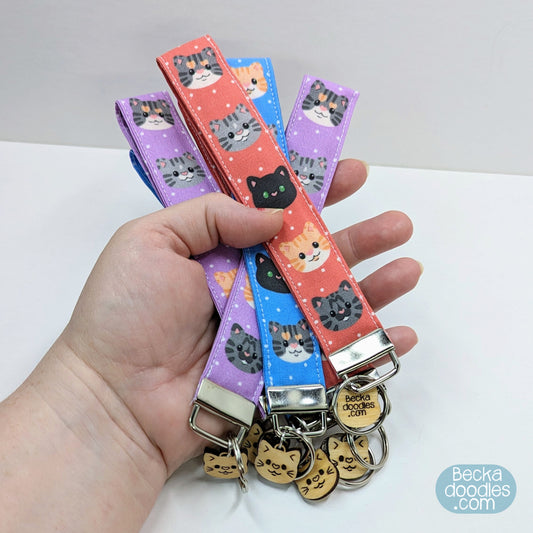 Colorful Cat Fabric Wristlet Keychain