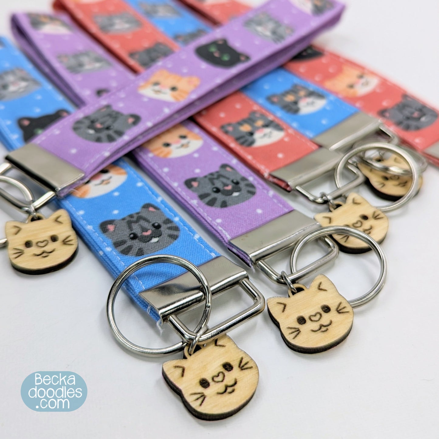 Colorful Cat Fabric Wristlet Keychain