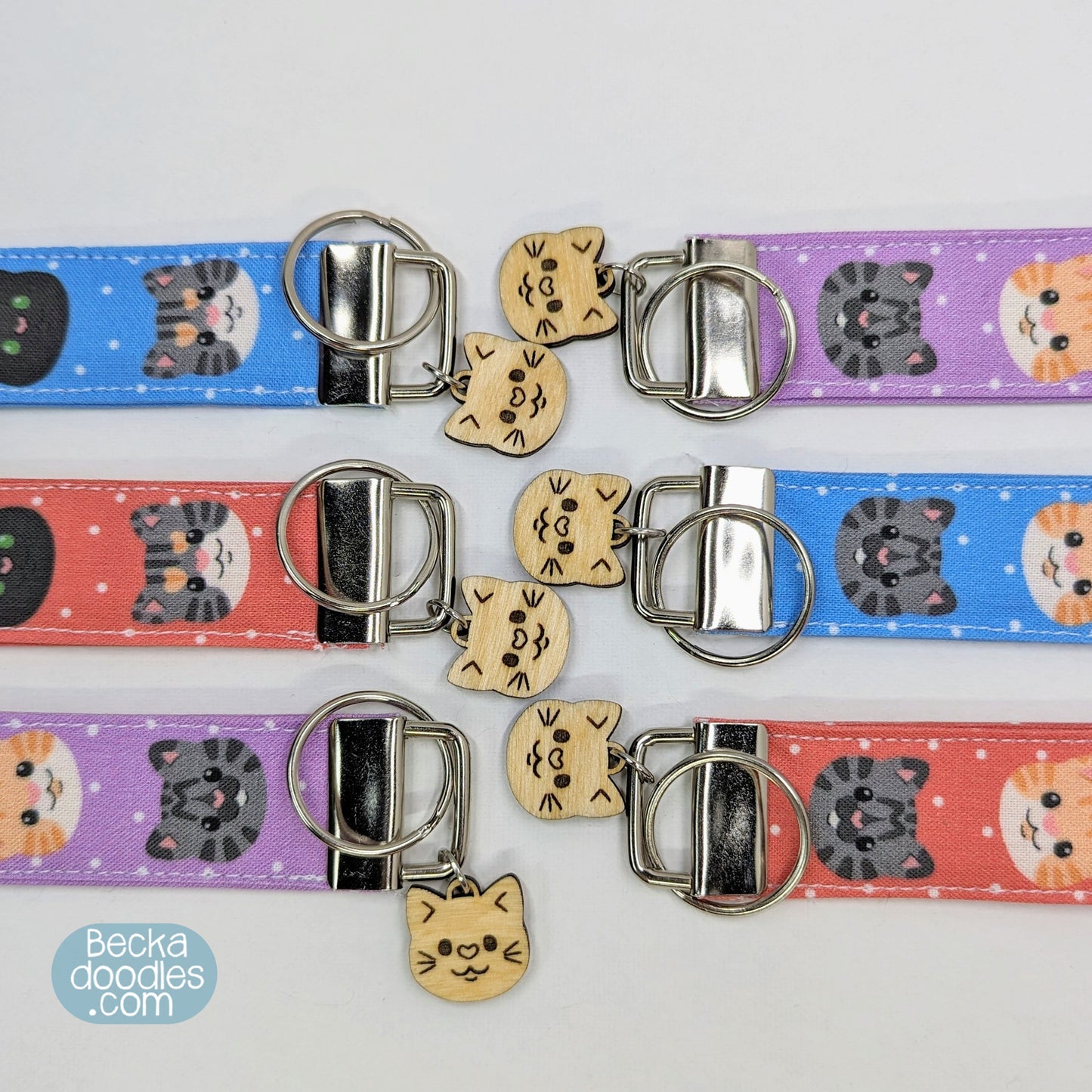Colorful Cat Fabric Wristlet Keychain