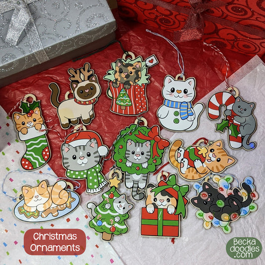 Christmas Kitties Wood Ornaments