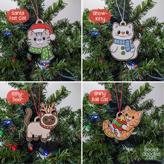 Christmas Kitties Wood Ornaments