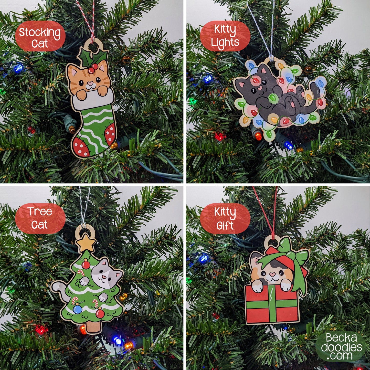Christmas Kitties Wood Ornaments