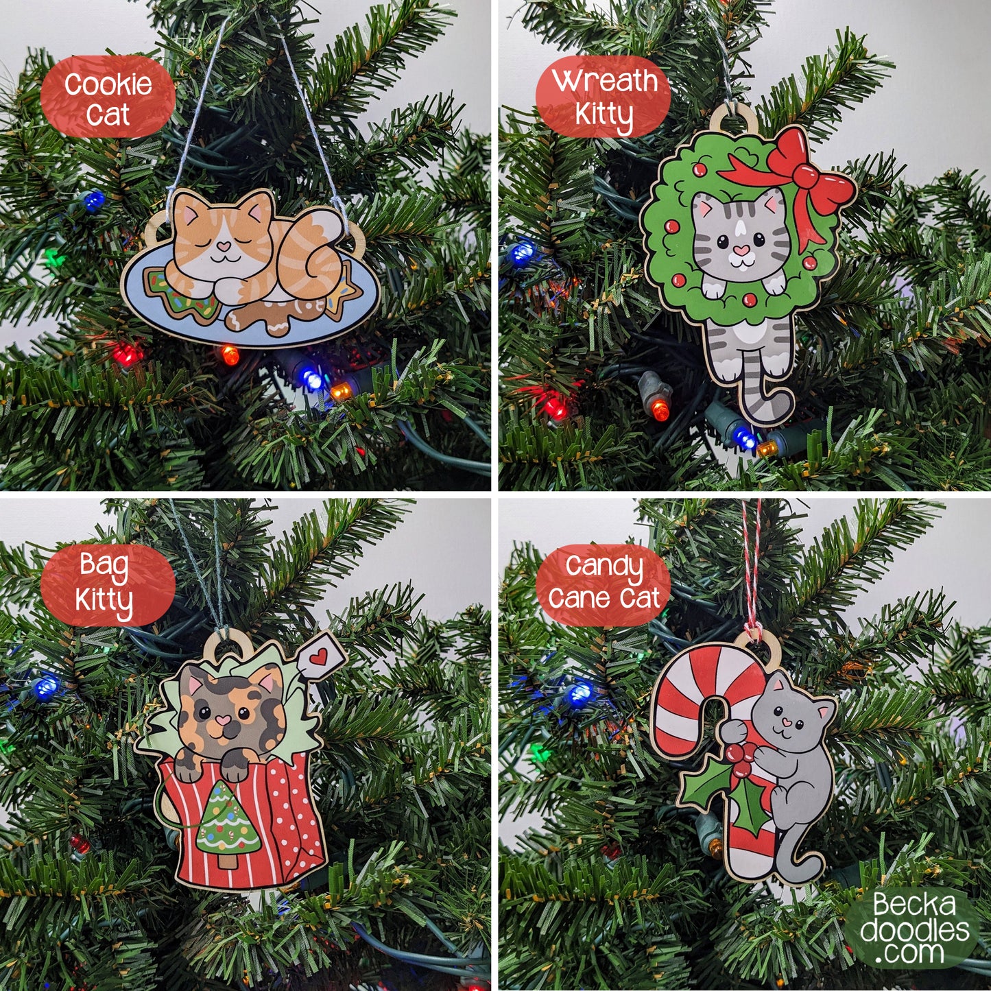 Christmas Kitties Wood Ornaments