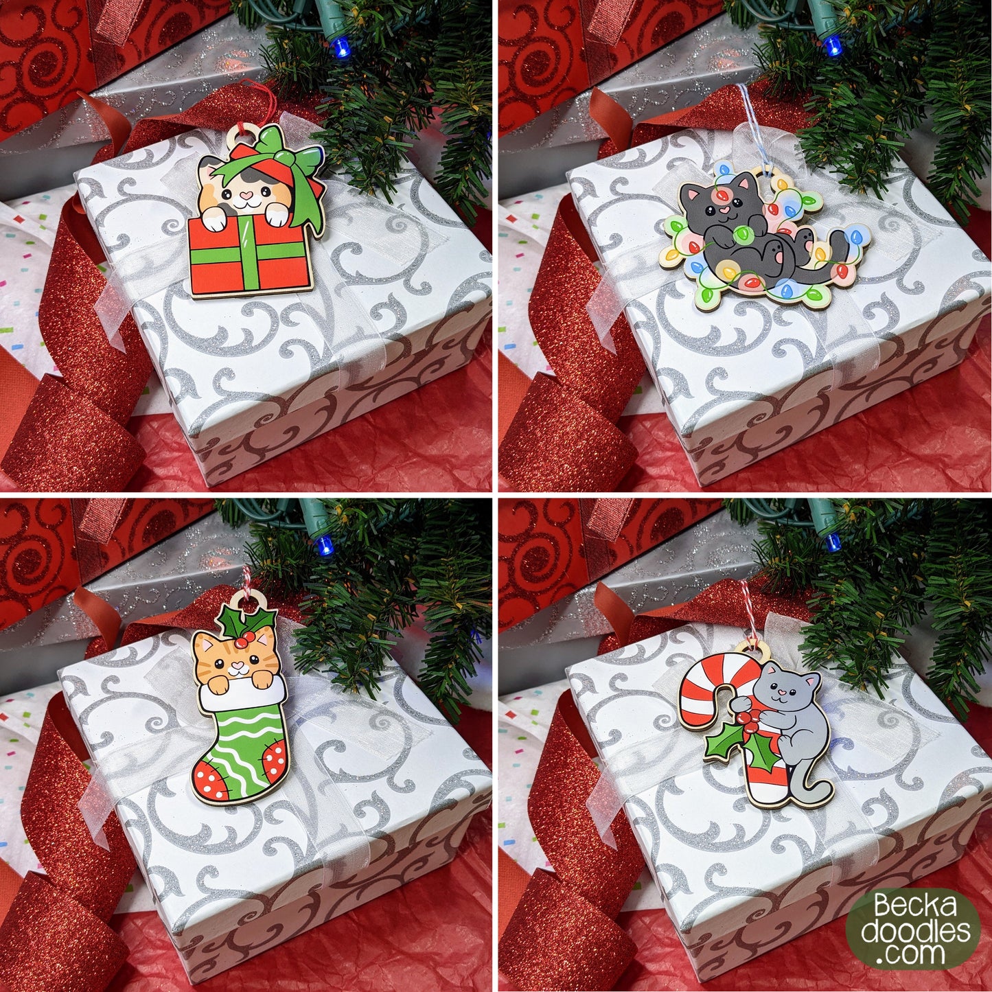 Christmas Kitties Wood Ornaments