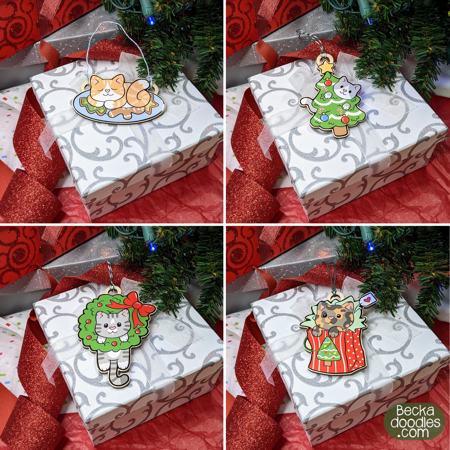 Christmas Kitties Wood Ornaments