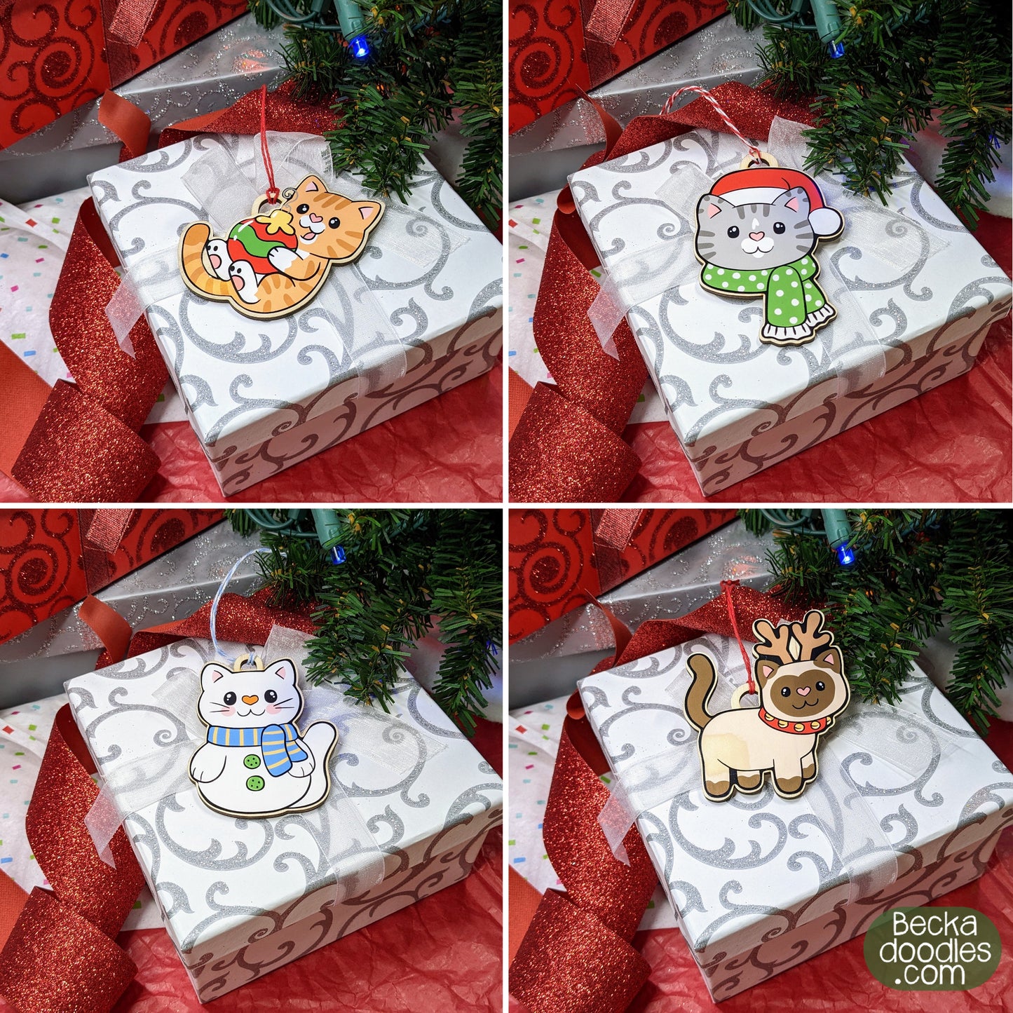 Christmas Kitties Wood Ornaments