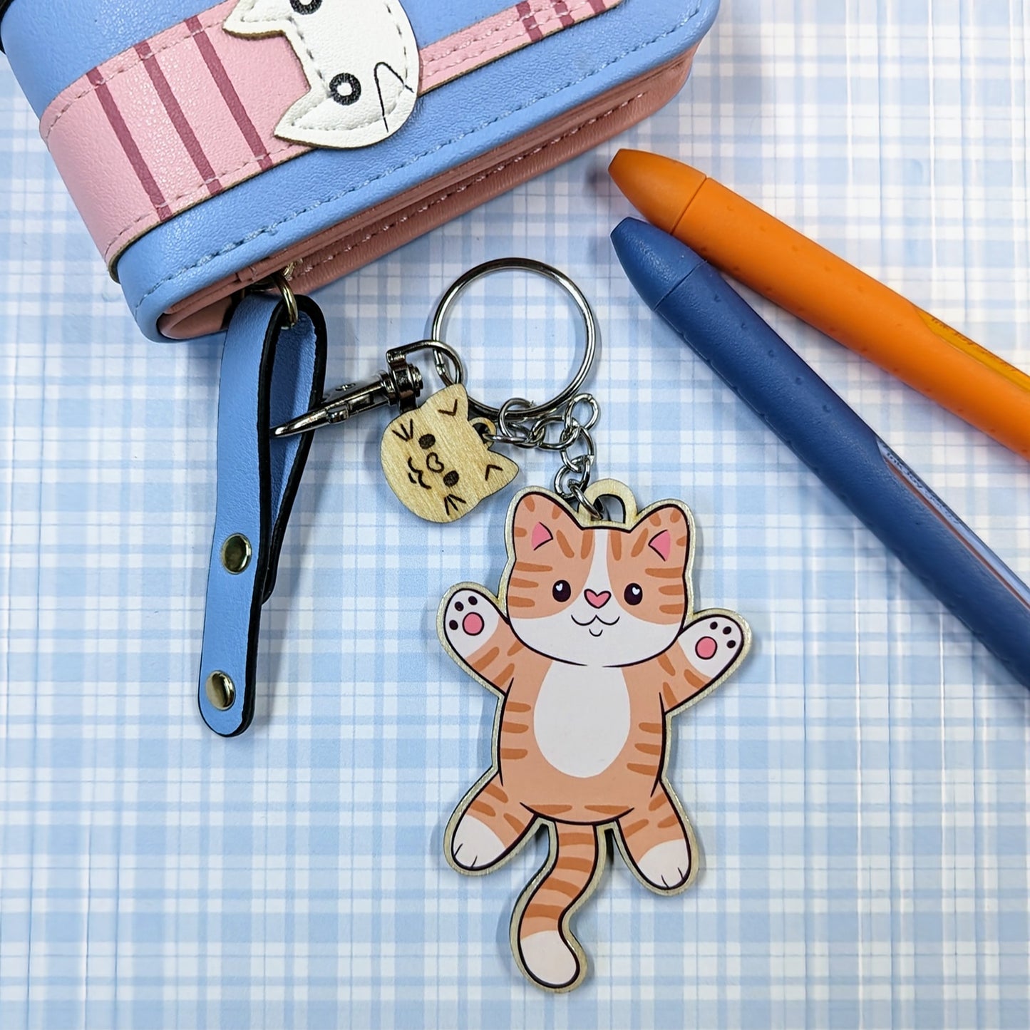 Chonky Ginger Cat Wooden Keychain